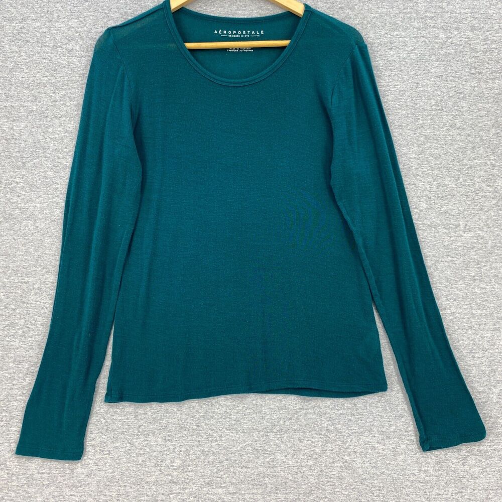 Aeropostale Blouse Womens Large Green Soft Knit Long Sleeves Stretch Casual Top